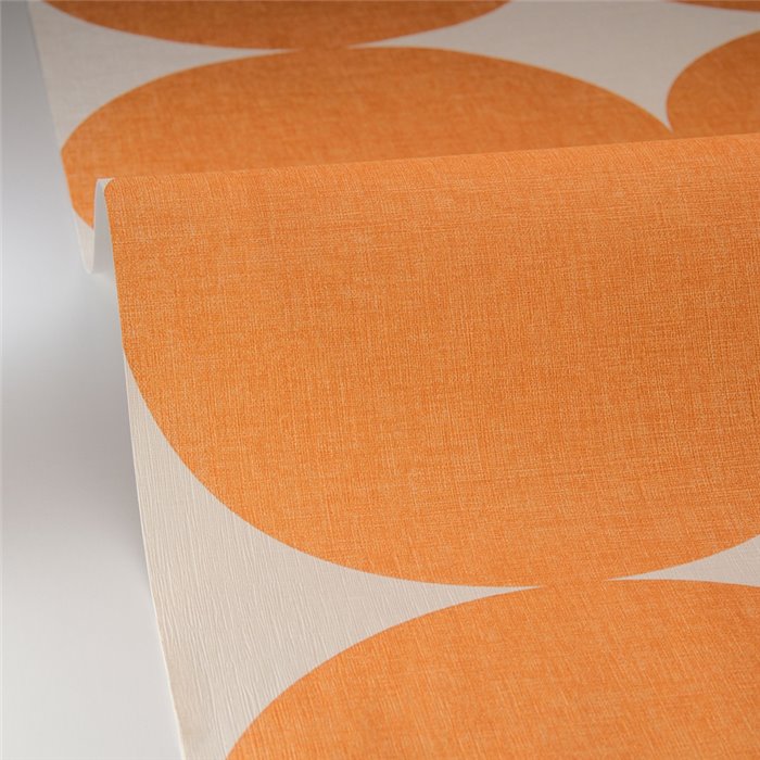 Caselio|Papel pintado retro con círculos años naranja|Circulos
