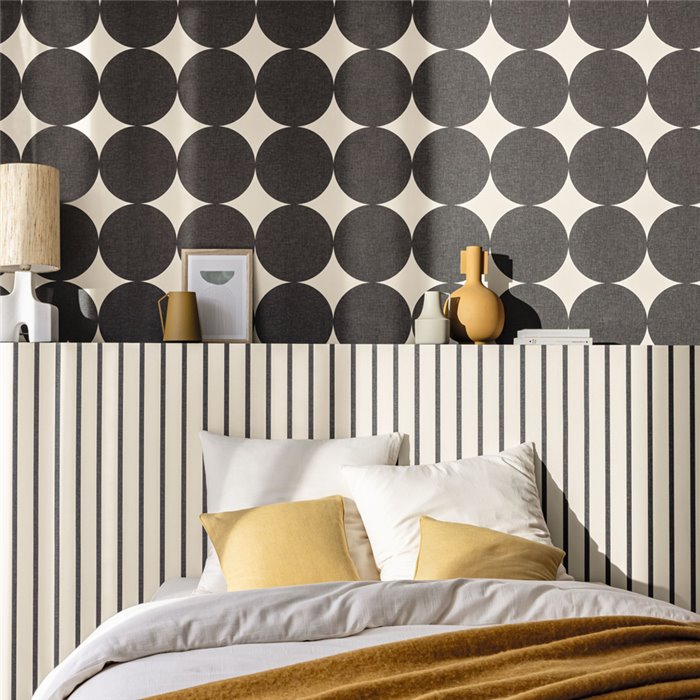 Caselio|Retro bedroom wallpaper with black circles|Circles