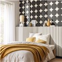 Caselio|Papel pintado para dormitorio retro con círculos negros|Circulos