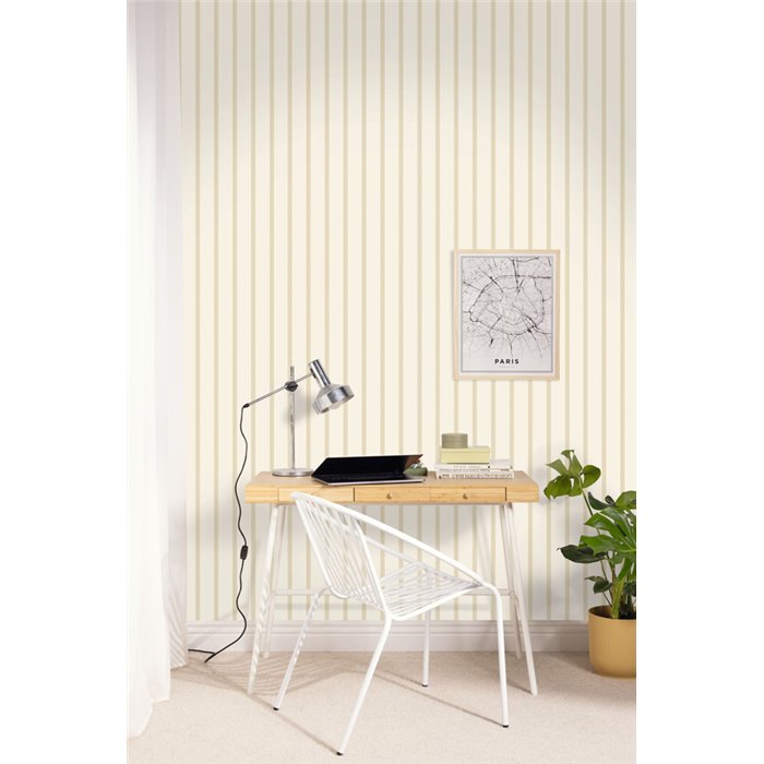 Caselio|Tapete schmale weiß-beige skandinavische Streifen|Streifen