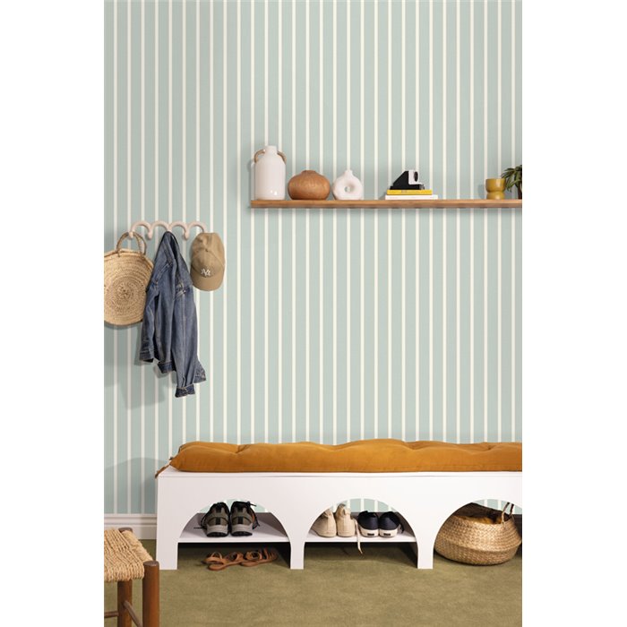 Caselio|Papel pintado rayas estilo escandinavo azul|Rayas