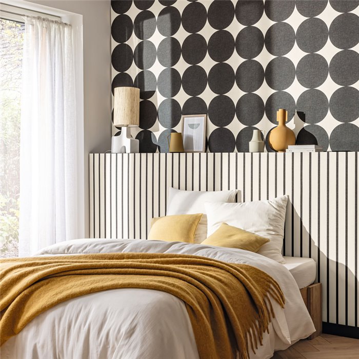 Caselio|Papel pintado rayas negras para dormitorio moderno|Rayas