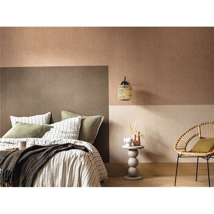 Caselio|Timeless brown wallpaper with sisal natural fiber effect|Bedrooms