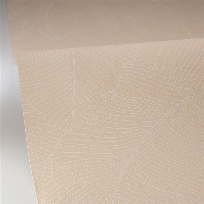 Caselio|Beige tropical large leaf wallpaper|Hall