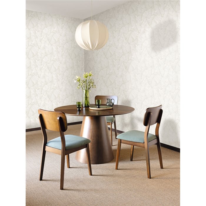 Caselio|White large leaf wallpaper, collage style|Modern