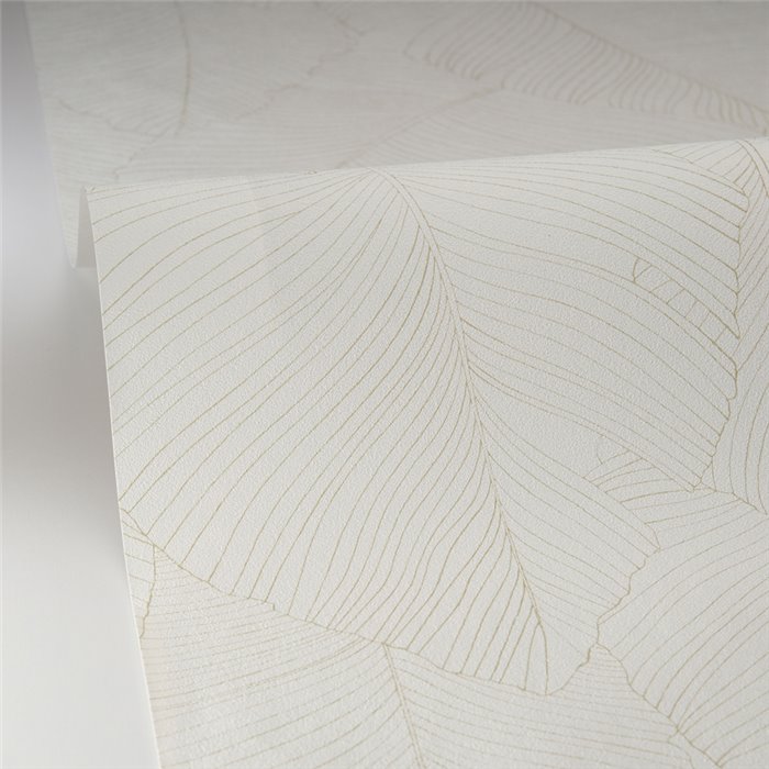Caselio|White large leaf wallpaper, collage style|Modern