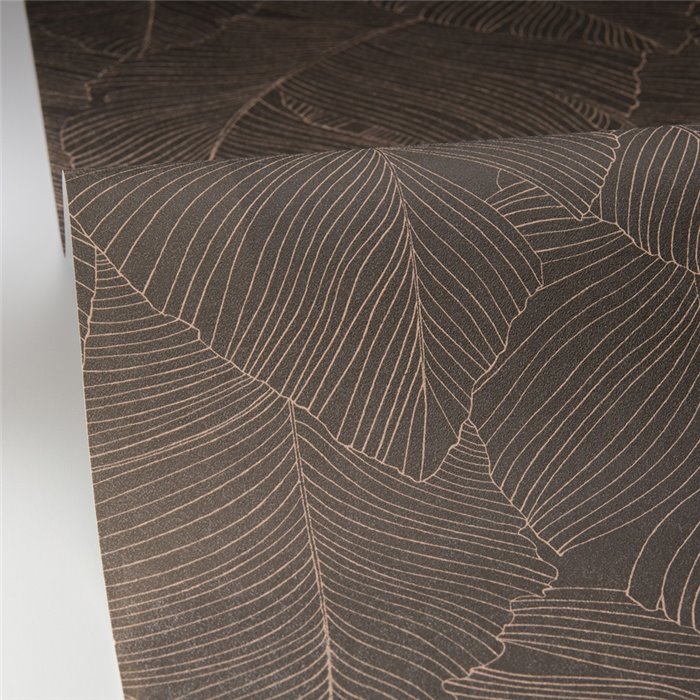 Caselio|Black and brown floral large leaf wallpaper|Living Room