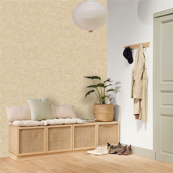 Caselio|Beige florale Palmenblätter Tapete|Wohnen