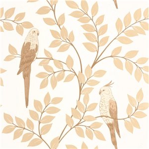 Caselio|Tropical floral wallpaper with green parakeets|Tropical