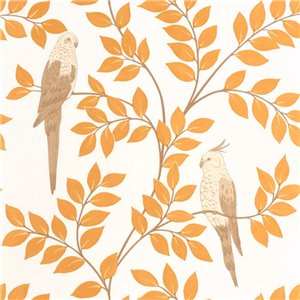 Caselio|Tropical floral wallpaper with green parakeets|Tropical