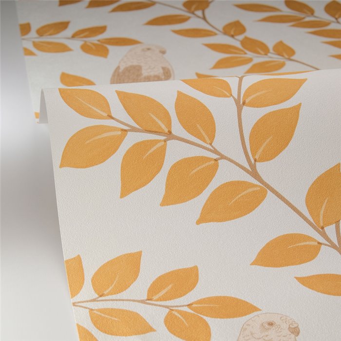 Caselio|Papier peint floral exotique avec cacatoès ocre|Tropical