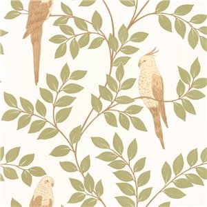 Caselio|Tropical floral wallpaper with green parakeets|Tropical