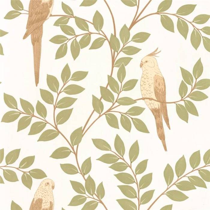 Caselio|Papel pintado flores y aves tropicales verde|Tropical