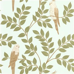 Caselio|Tropical floral wallpaper with green parakeets|Tropical