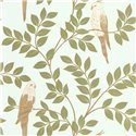 Caselio|Floral wallpaper with parakeets in sky blue and khaki|Tropical