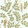 Caselio|Papier peint floral avec perruches bleu ciel et kaki|Tropical