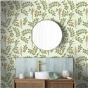 Caselio|Papier peint floral avec perruches bleu ciel et kaki|Tropical