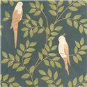 Caselio|Tropical floral wallpaper with green parakeets|Tropical