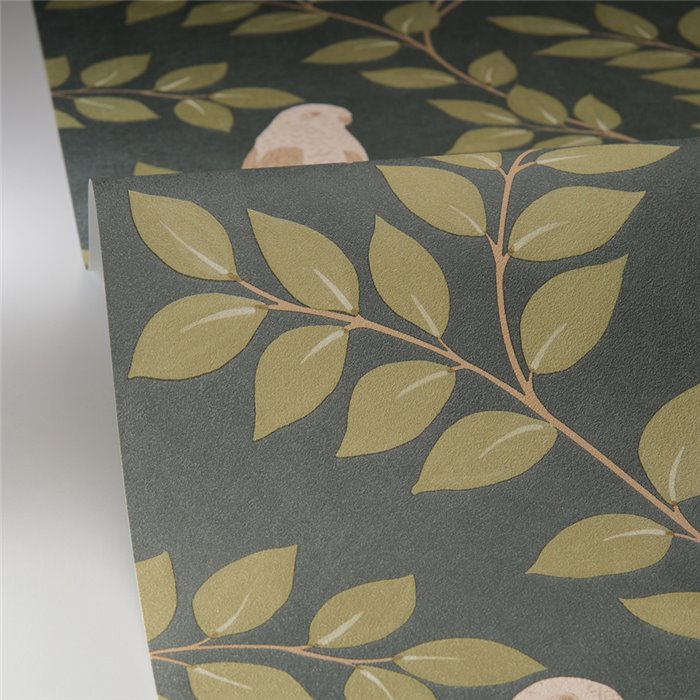 Caselio|Tropical floral wallpaper with green parakeets|Tropical