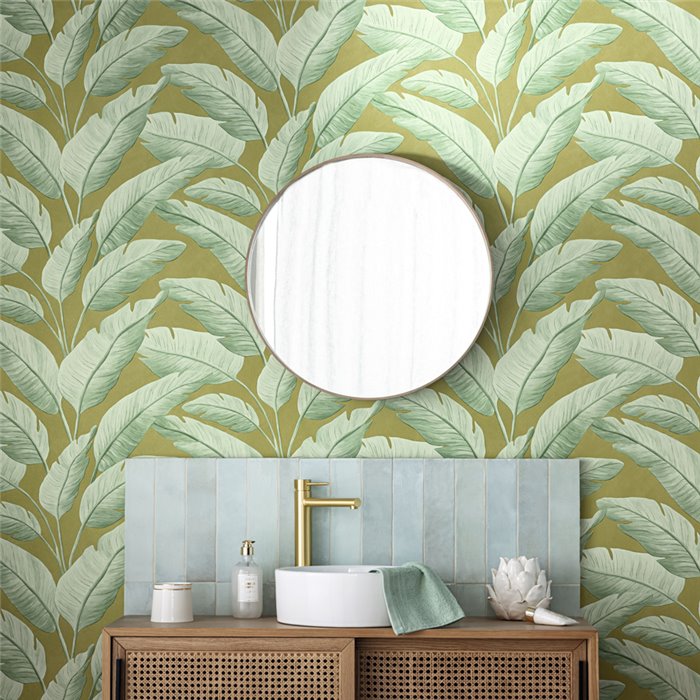 Caselio|Wallpaper with green tropical banana leaves|Tropical