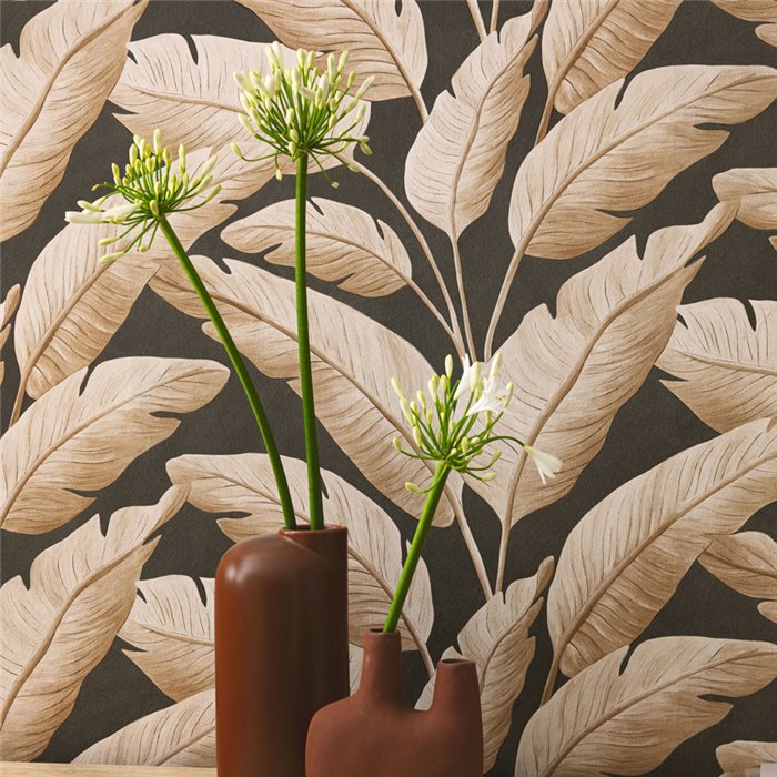 Caselio|Wallpaper with large black banana leaves|Tropical