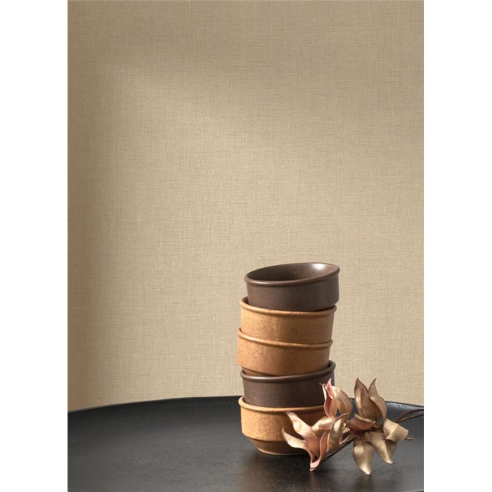 Casadeco|Papel pintado jaspeado efecto tela de lino beige|Imitacion Tela