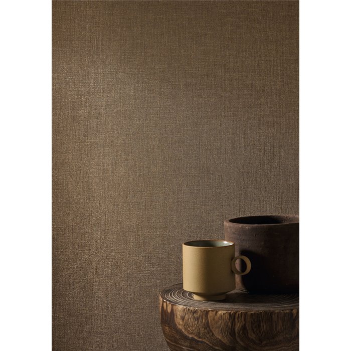 Casadeco|Papier peint effet lin chiné marron|Imitation Tissu