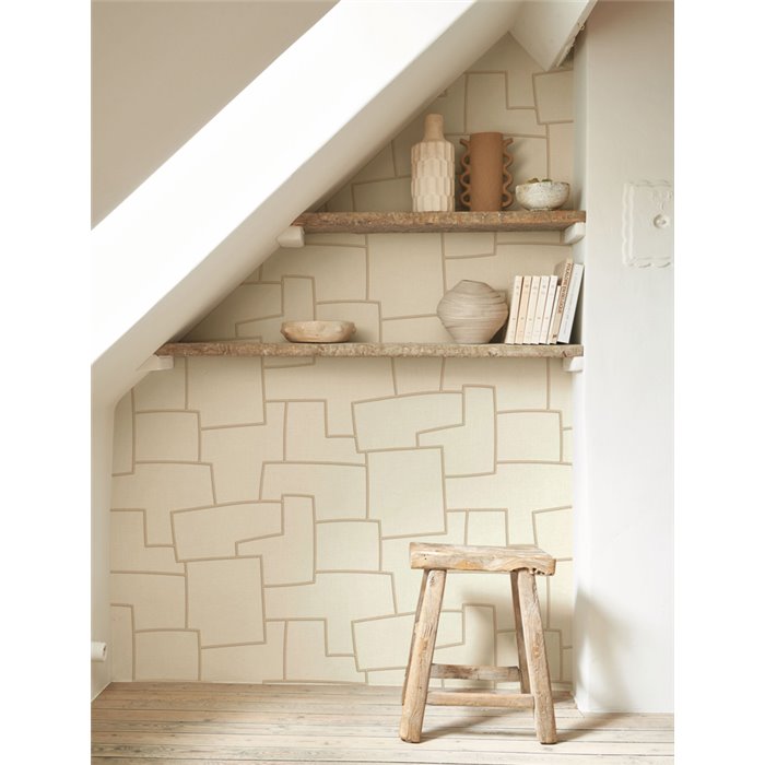 Casadeco|Papier peint textile brodé blanc avec motif géométrique moderne|Imitation Tissu