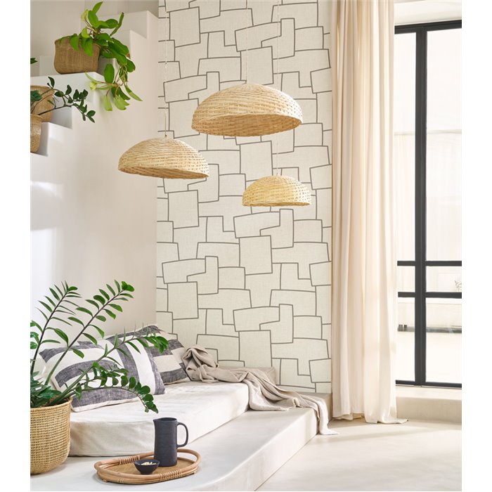 Casadeco|Papel pintado moderno efecto textil con bordadados y formas geométricas|Imitacion Tela