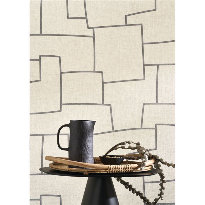 Casadeco|Papel pintado moderno efecto textil con bordadados y formas geométricas|Imitacion Tela