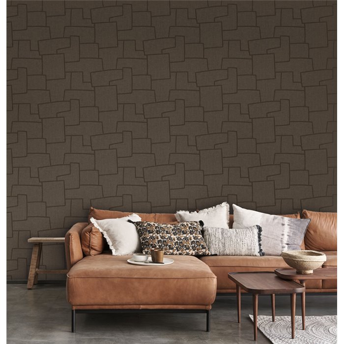 Casadeco|Papel pintado para salón moderno con patrón geométrico bordado sobre lienzo |Imitacion Tela