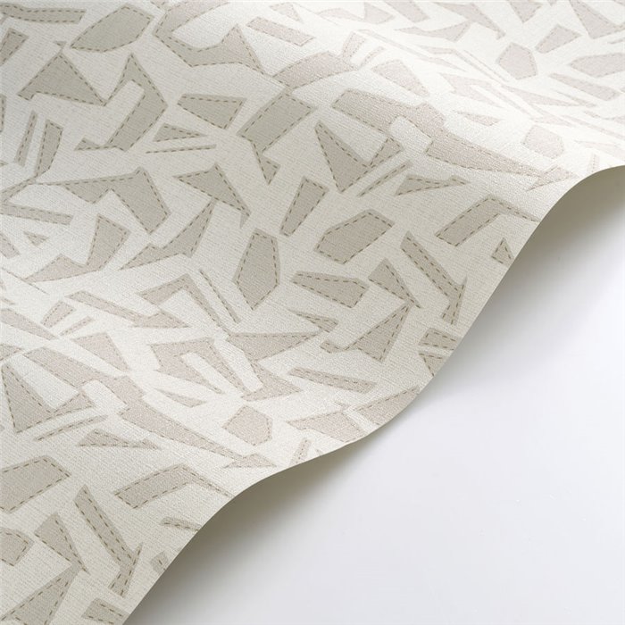 Casadeco|Papel pintado efecto lino blanco, figuras geométricas estilo étnico |Papel Pintado