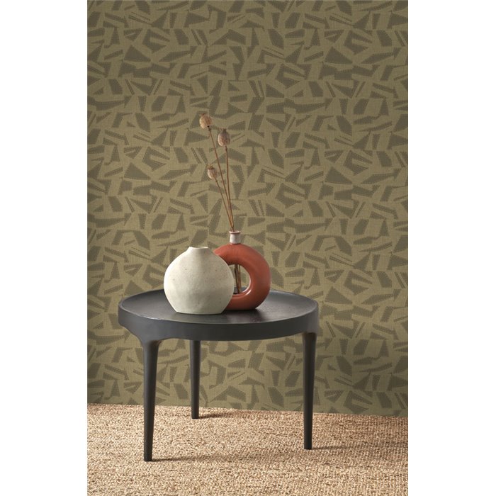 Casadeco|Papier peint moderne style ethnique vert avec texture effet lin|Papier Peint