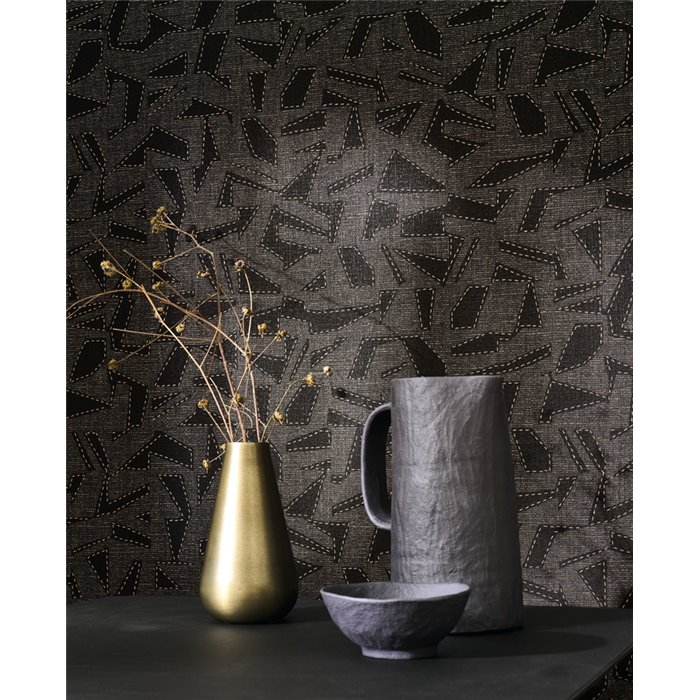 Casadeco|Ethnic-style black wallpaper, modern and linen-effect|Wallpaper