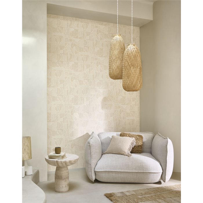 Casadeco|Beige ethnic-style wallpaper with a modern touch|Wallpaper