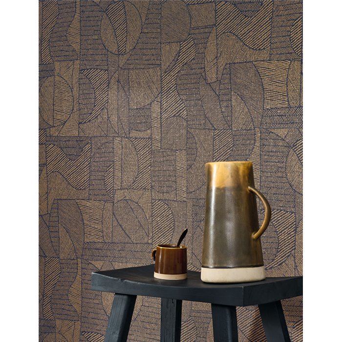 Casadeco|Papel pintado étnico contemporáneo con un moderno patchwork efecto textil|Étnico