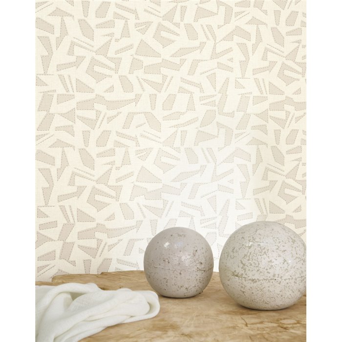 Casadeco|Modern beige linen-effect wallpaper with an ethnic touch|Wallpaper