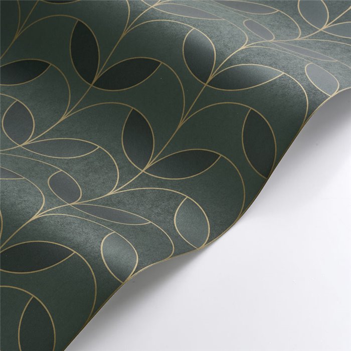 Casadeco|Papier peint style art déco vert, motif en forme de pétales|Papier Peint