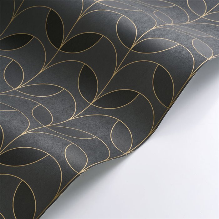 Casadeco|Papel pintado art deco negro con elegantes pétalos dorados|Papel Pintado