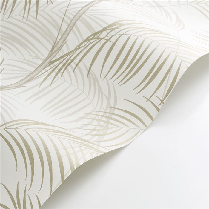 Casadeco|Papel pintado hojas de palmera elegante blanco y beige brillo|Floral