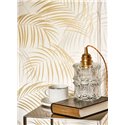 Casadeco|Papel pintado elegante con hojas de palmera blanco, dorado y plateado|Tropical