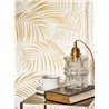 Casadeco|Papel pintado elegante con hojas de palmera blanco, dorado y plateado|Tropical