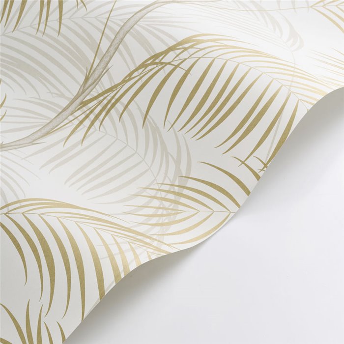 Casadeco|Papel pintado elegante con hojas de palmera blanco, dorado y plateado|Tropical