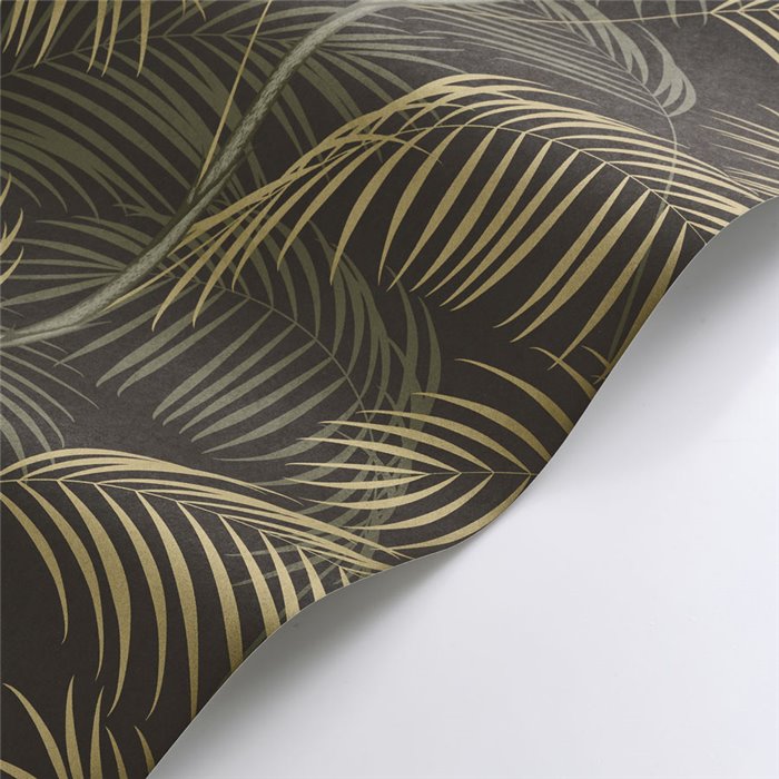 Casadeco|Papel pintado palmeras chic verde con fondo negro|Tropical