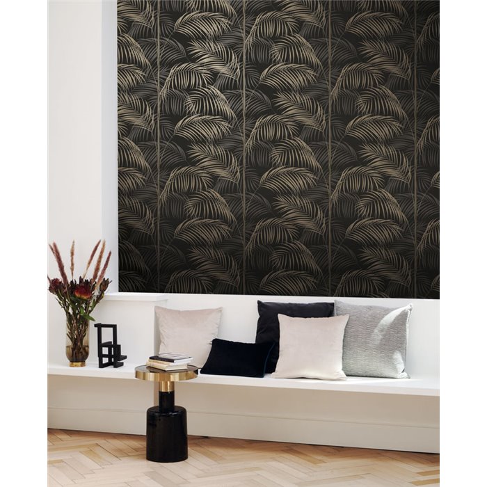 Casadeco|Papel pintado hojas de palmeras negro estilo moderno|Floral