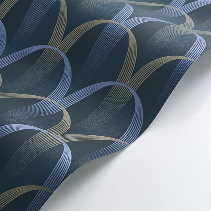 Casadeco|Blue Art Deco wallpaper with interlaced forms, ideal for bedroom|Wallpaper