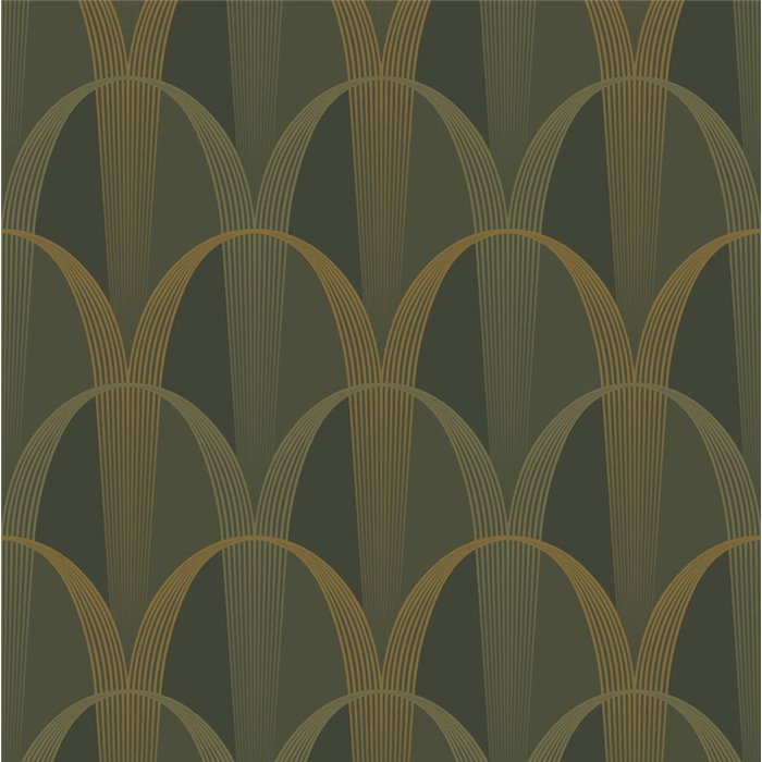 Casadeco|Papel pintado art deco con arcos iridiscentes tonos verdes y amarillos|Papel Pintado
