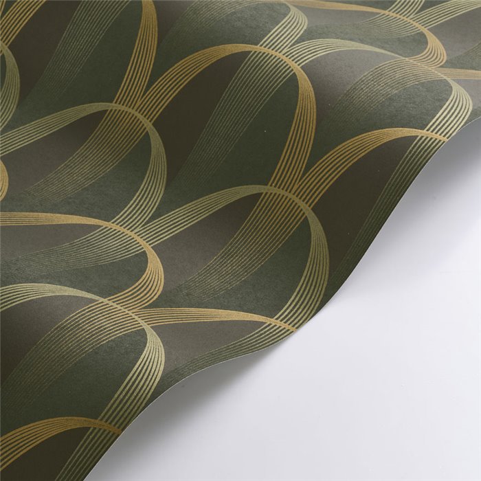 Casadeco|Papel pintado art deco con arcos iridiscentes tonos verdes y amarillos|Papel Pintado