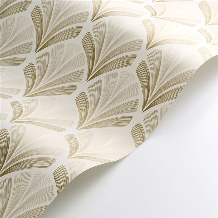 Casadeco|Elegant beige palm leaf wallpaper in Art Deco style|Wallpaper