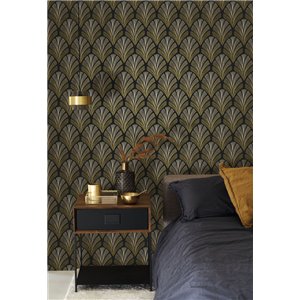 Casadeco|Moderne blaue Art-Déco-Tapete mit Palmenblättern|Tapeten 2